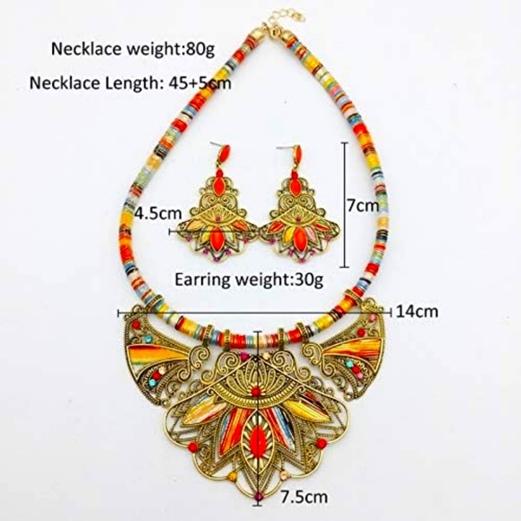 Boho Orange/Gold Multicolor Boho Necklace Set - Picture 2 of 2
